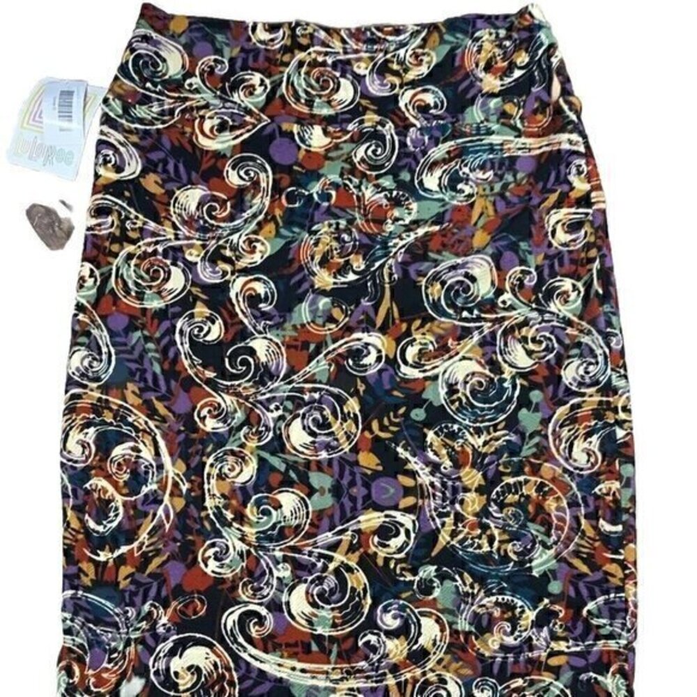 LuLaRoe Women's Cassie-S Skirt Floral Leaf Black Orange Green White Sz S…